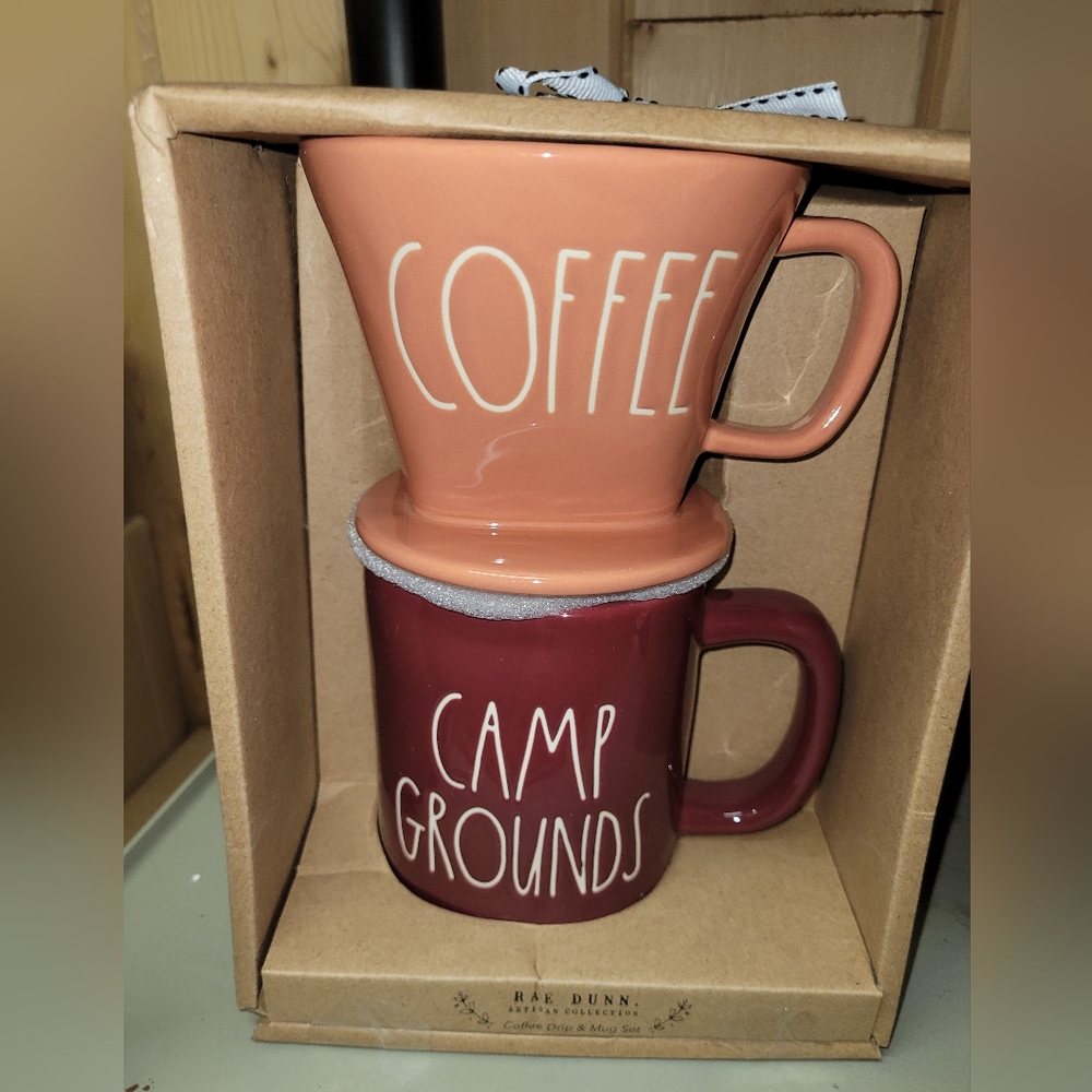 Rae Dunn camp grounds coffee drip & mug set, NEW in box